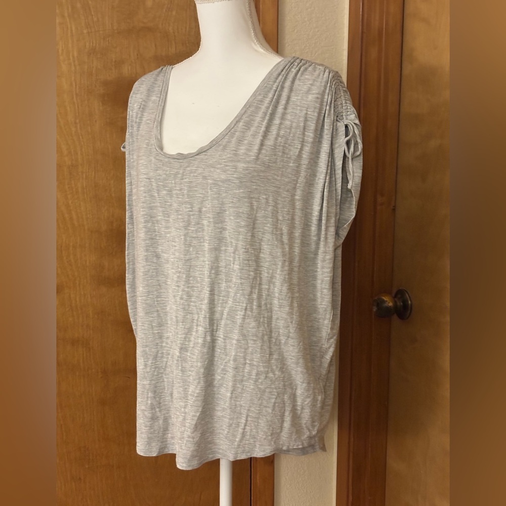 Express Light Lightweight Gray Scoop Neck Tank with Ruched Shoulder Tie